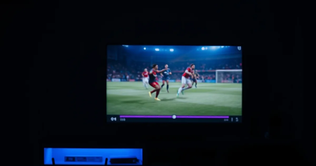 Salon sombre à Dakar la nuit, écran de télévision figé en plein match avec un routeur WiFi allumé au premier plan, ambiance cinématique premium